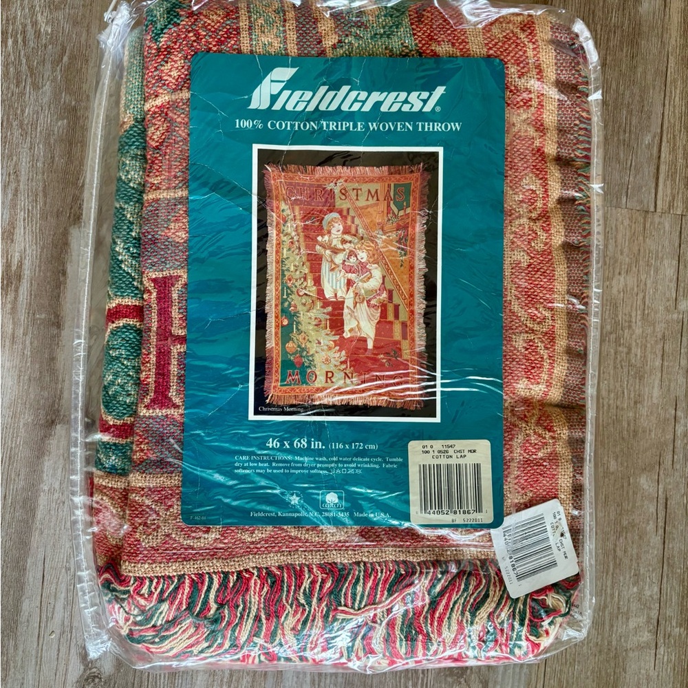 Vintage Fieldcrest New In Bag Cotton Throw “Christmas Morning” 46” x 68” USA